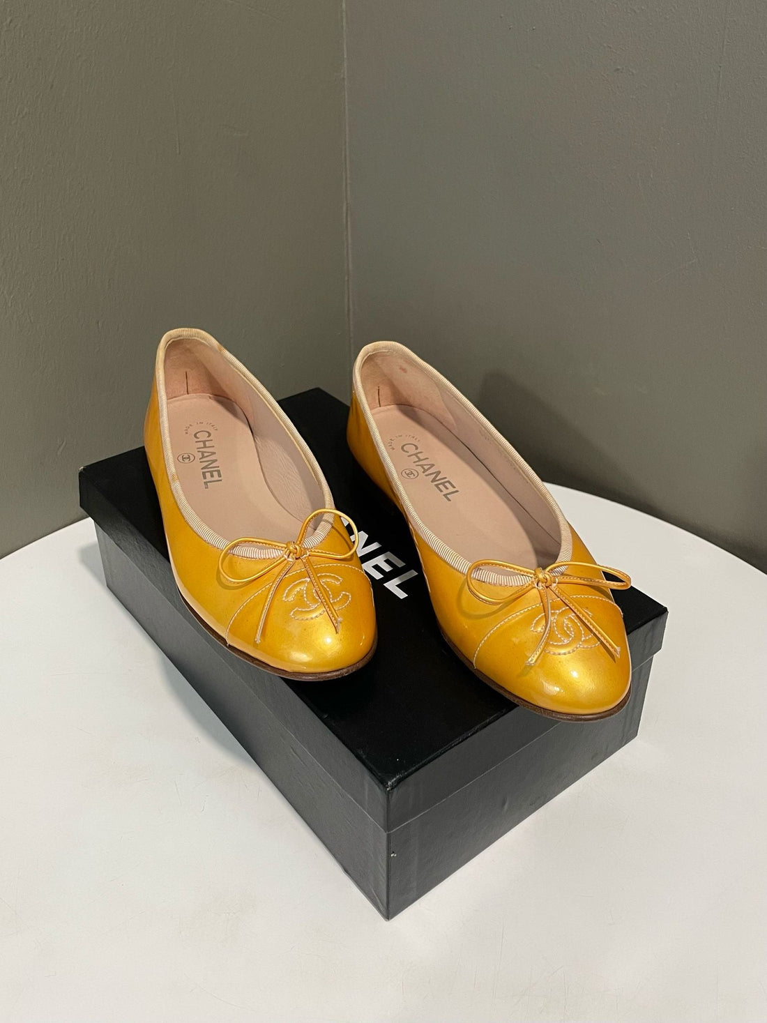 Chanel Ballerina Pumps Yellow Patent Size 36.5