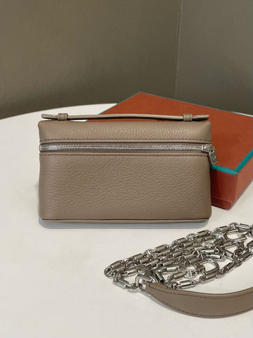 Loro Piana Extra Pocket Mini Pouch Warm Mastic Etoupe Grainy Calfskin