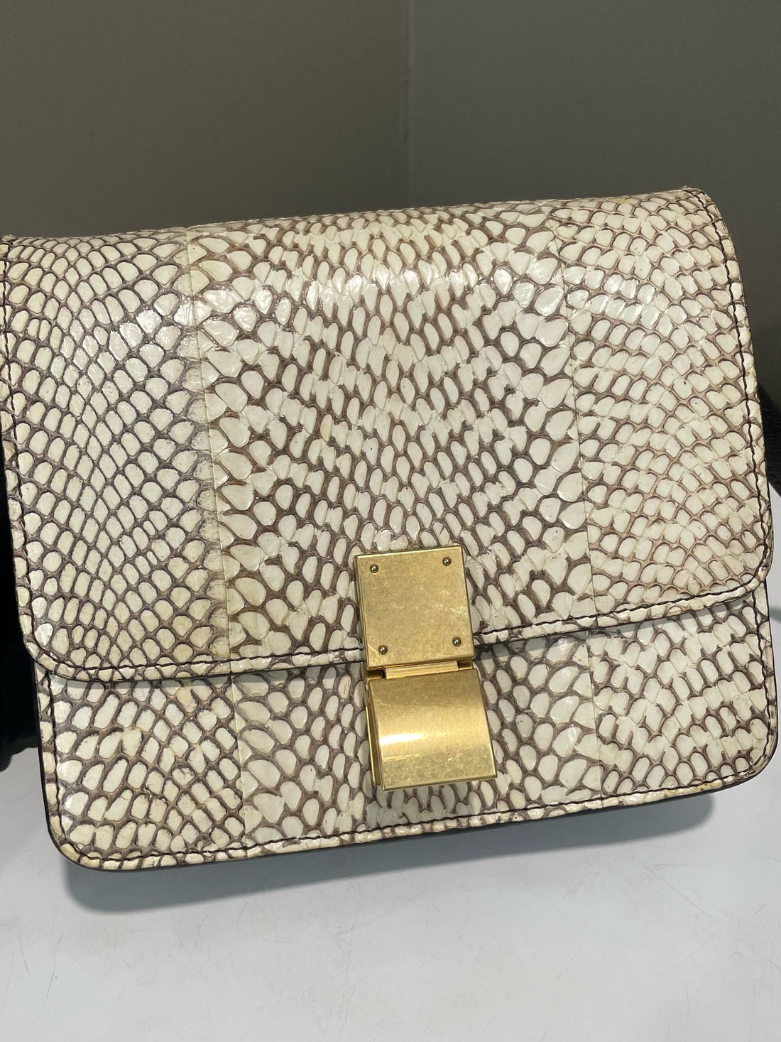 Celine Box Bag Python Creme Brown