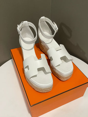 Hermes Elda Wedge White   Size 40