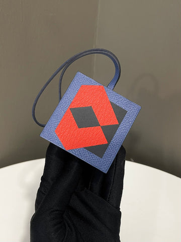 Hermes Letter Block Charm Bleu Obscure/ Capucine