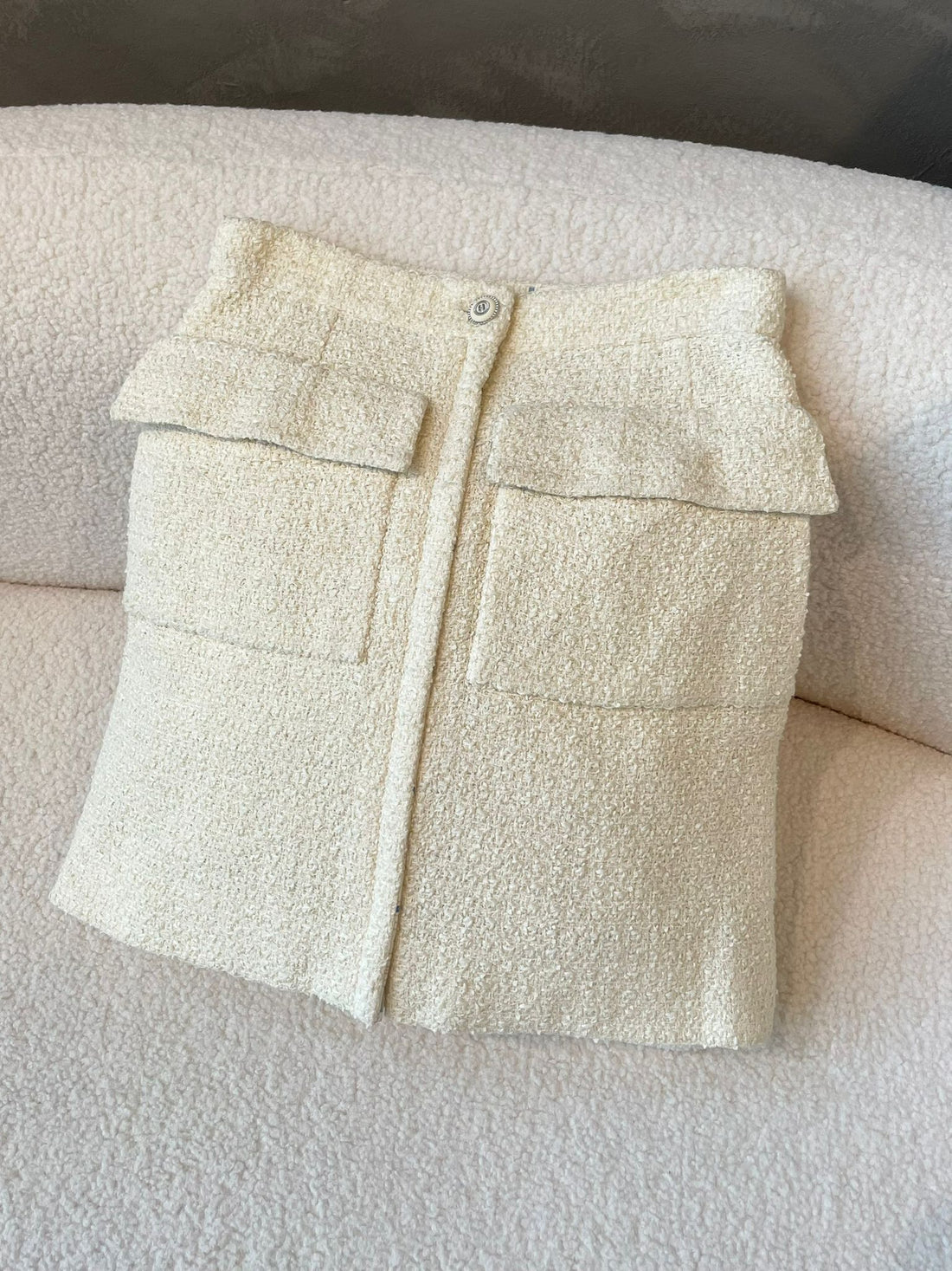 Chanel Mini Tweed Skirt Cream