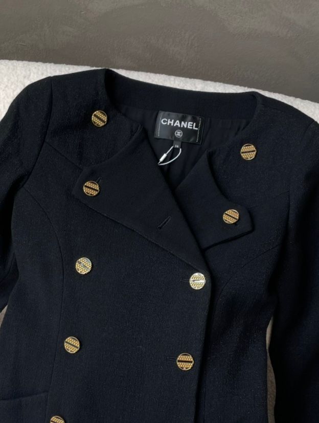 Chanel 19A New York Collarless Double Breasted Jacket Black