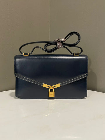 Hermes Kelly Cadena Shoulder Flap Bag Bleu Indigo Box