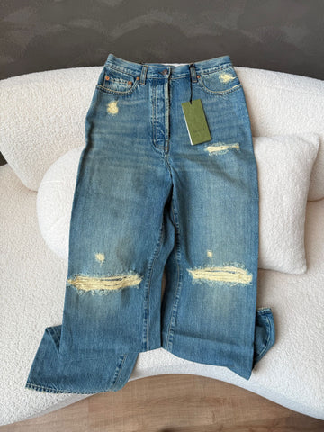 Gucci Ribbed Baggy Tro r Stoned Washed Denim