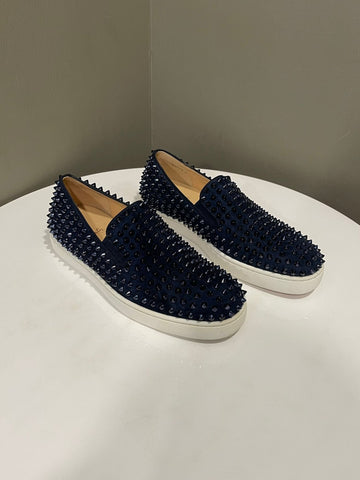 Christian Loub in Roller-Boat Sneakers Marine Suede  Size 40.5