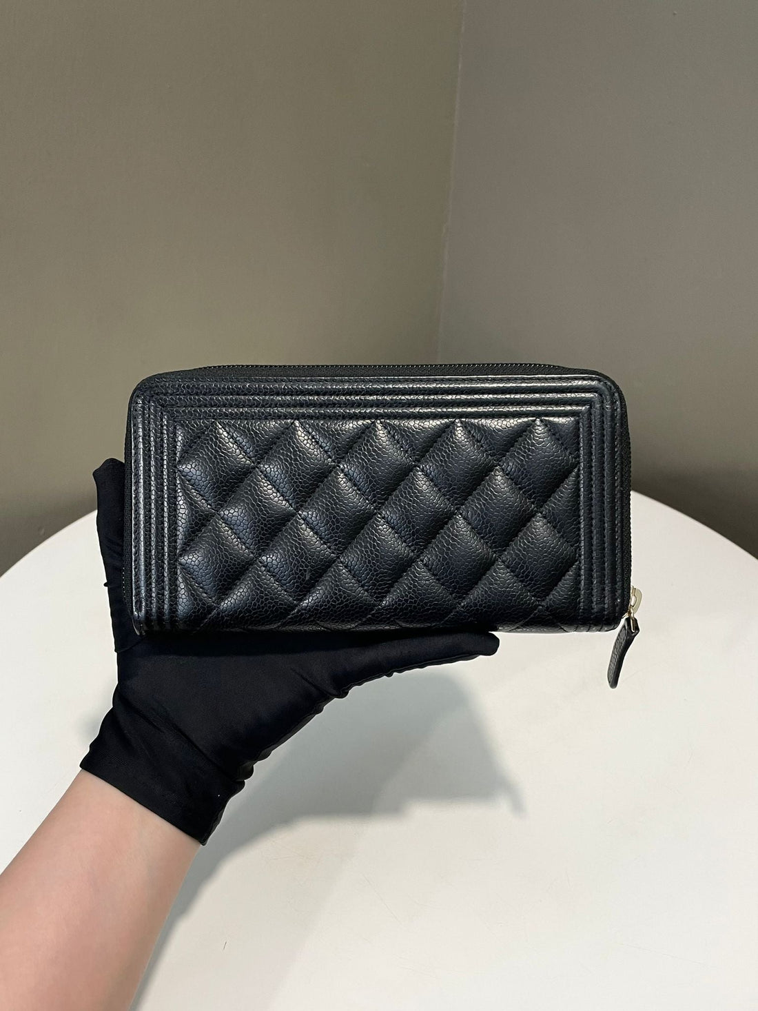 Chanel Boy Long Zip Around Wallet Black Caviar Leather