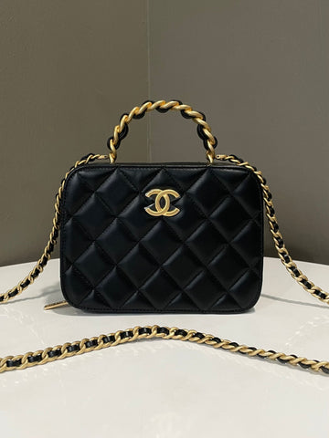 Chanel Top Handle Vanity Bag Black Lambskin