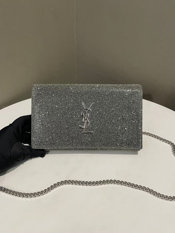 Saint Laurent Glitter Kate Bag Black Silver