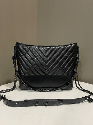 Chanel Chevron Gabrielle Bag  So Black Aged Calfskin