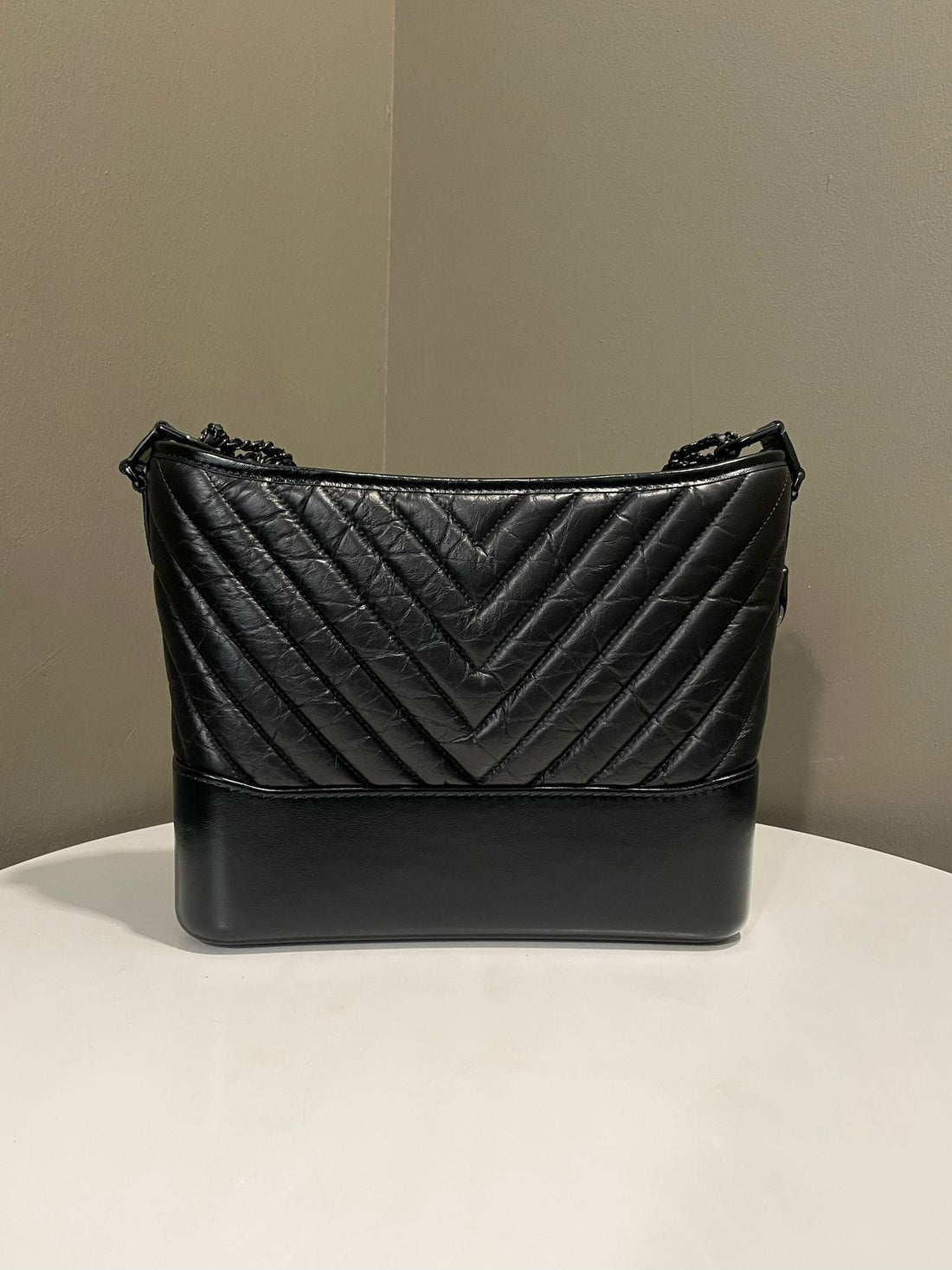Chanel Chevron Gabrielle Bag  So Black Aged Calfskin