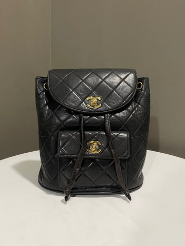 Chanel Quilted   Duma Cc Backpack Black Lambskin
