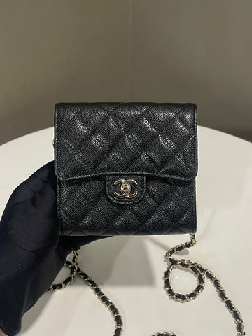 Chanel Quilted Wallet Clutch With Chain Black Caviar