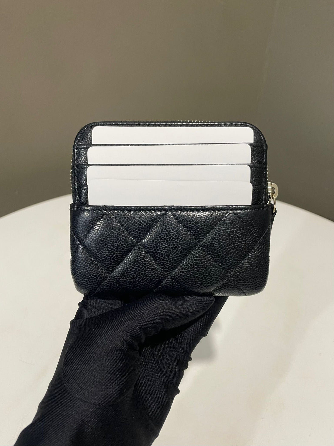 Chanel Cc Square Zip Around Card Holder Black Caviar
