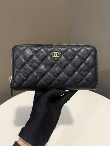 Chanel Classic Quilted Long Zip Wallet Black Caviar