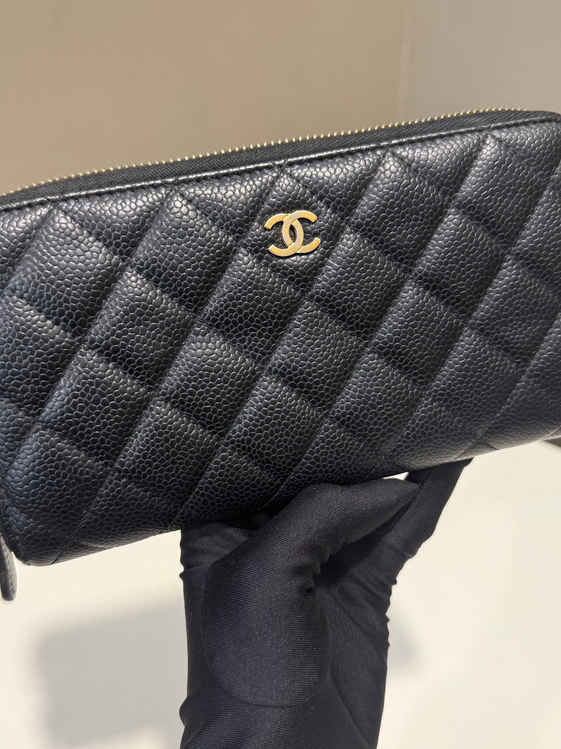 Chanel Classic Quilted Long Zip Wallet Black Caviar