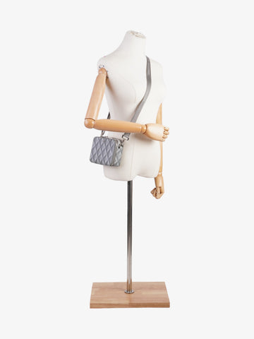 Christian Dior Zipped Pouch With Strap Grey CD Diamond Coated Canvas
