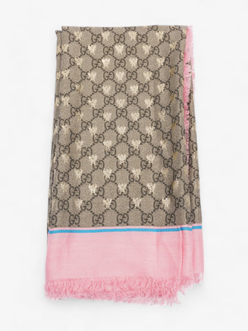 Gucci Bee GG Scarf Beige And Ebony GG Supreme / Pink / Gold Silk