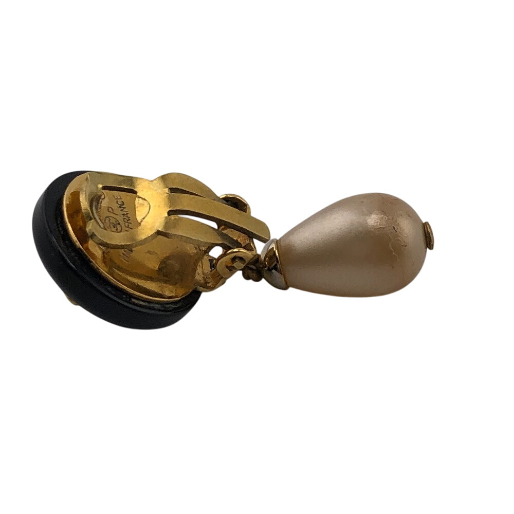 CHANEL Earring 95P Gold Plated, Faux Pearl black COCO Mark