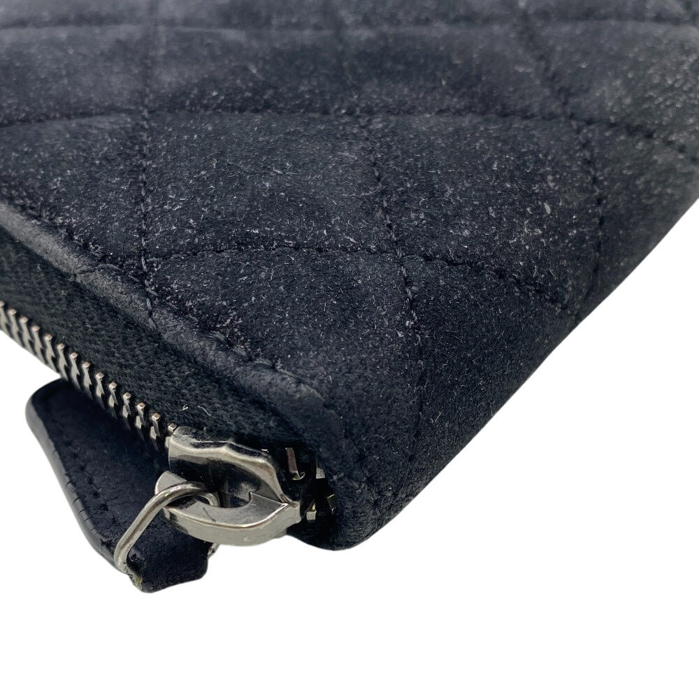 CHANEL Long Wallet Purse suede black Matrasse