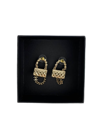 Chanel Mini Faux Pearl Bag Drop Earrings