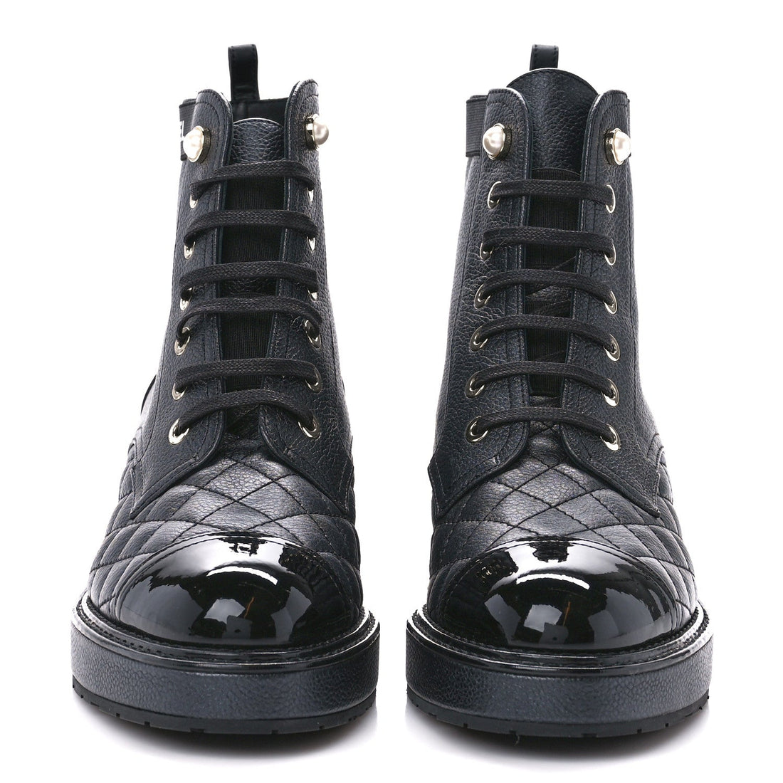 CHANEL PEARLY CALFSKIN LACE-UP COMBAT BOOTS