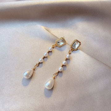 Crystal Pearl Tassel Earrings