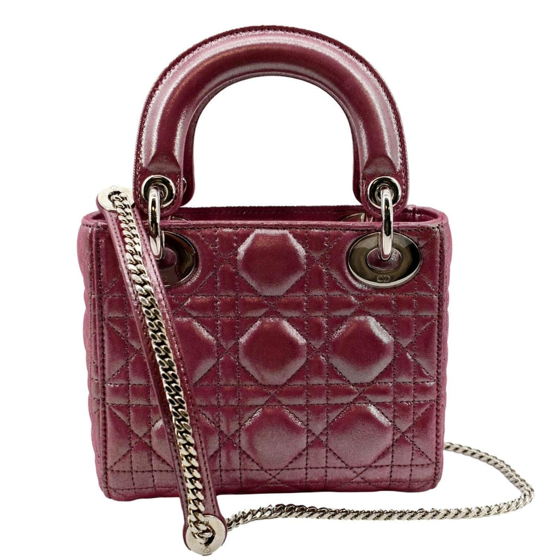 CHRISTIAN DIOR Mini Lady Dior Pearlescent Cannage Lambskin Shoulder Bag Pink
