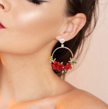 Flower & Pearl Hoop Earrings