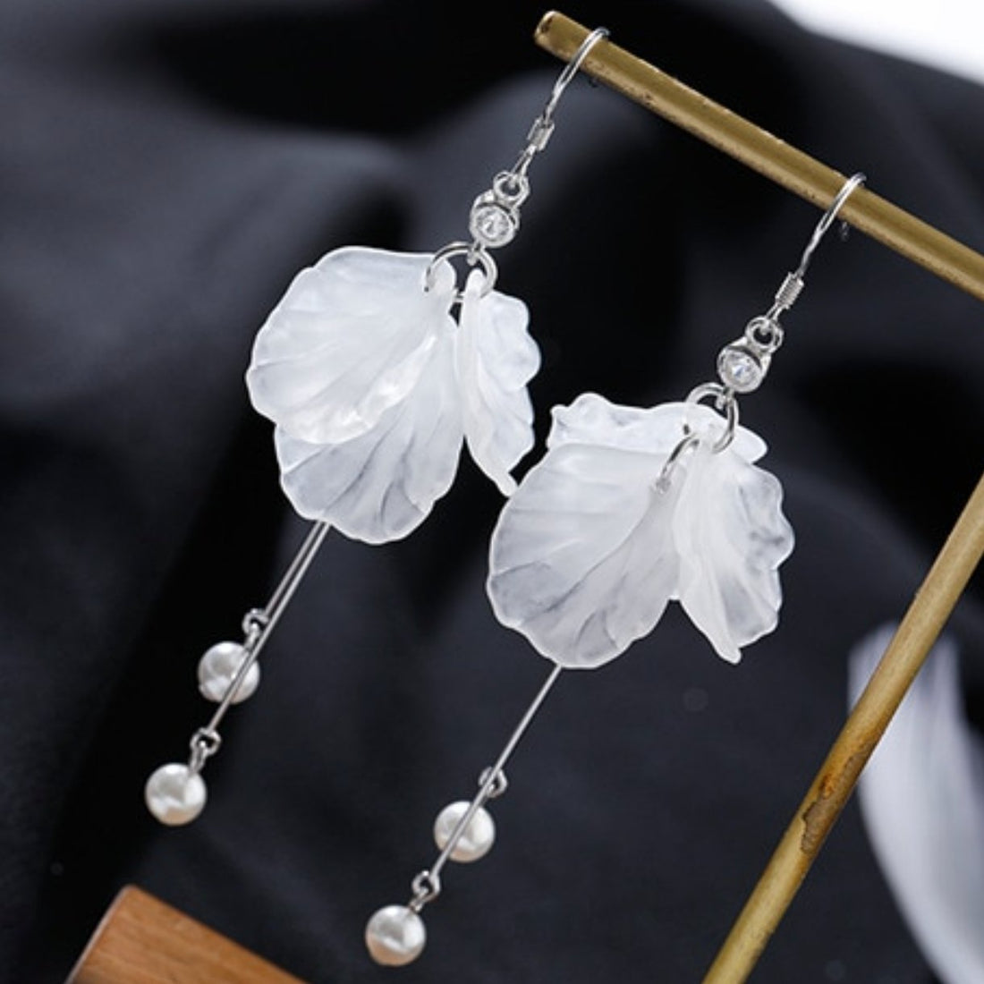 Flower Petal Pearl Drop Earrings