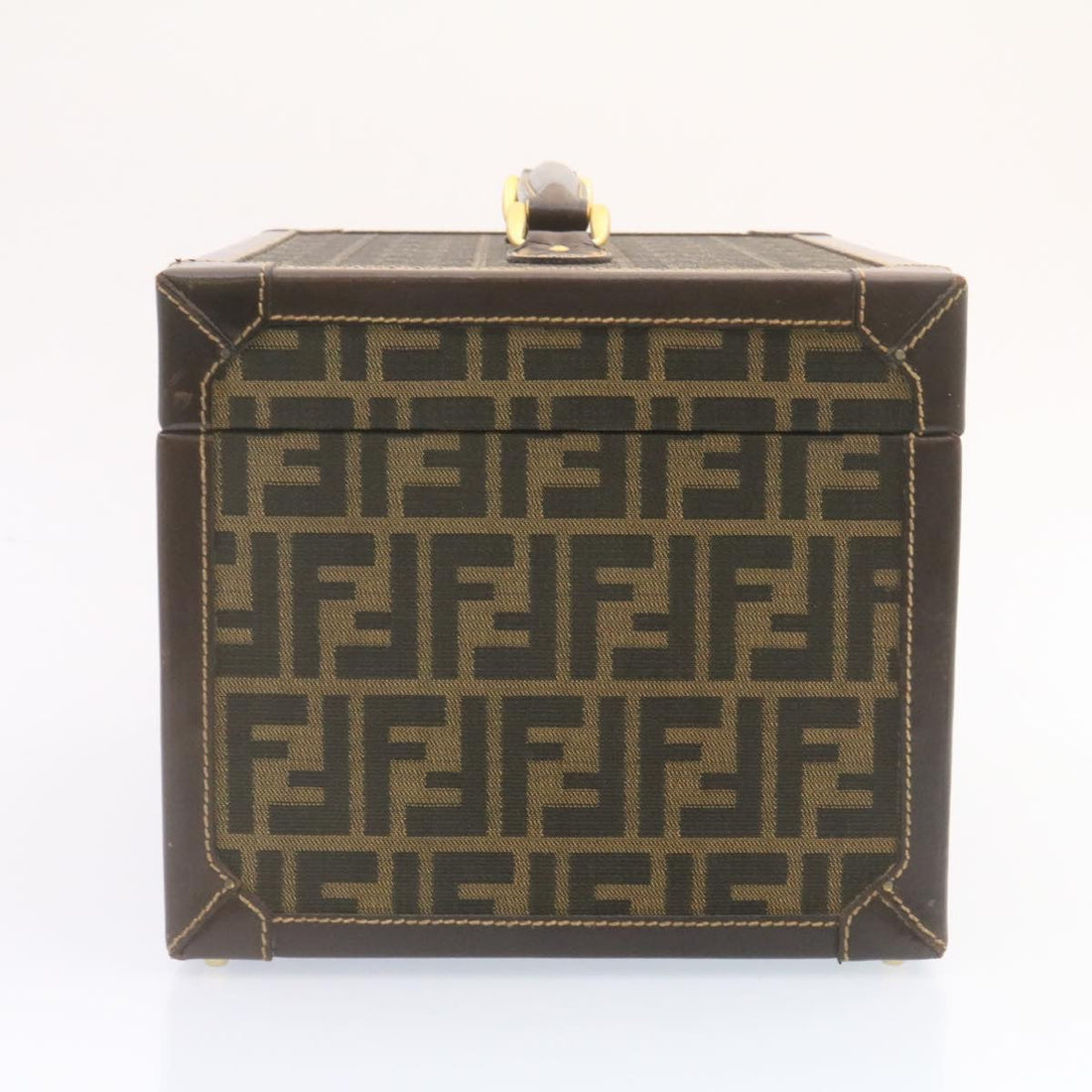 FENDI Zucca Canvas Vanity box Hand Bag Brown Auth fm664A