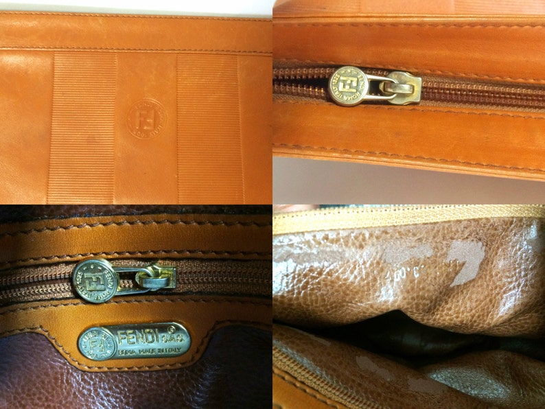 FENDI   orange brown genuine leather mini document bag, clutch purse with embossed logo and epi mix