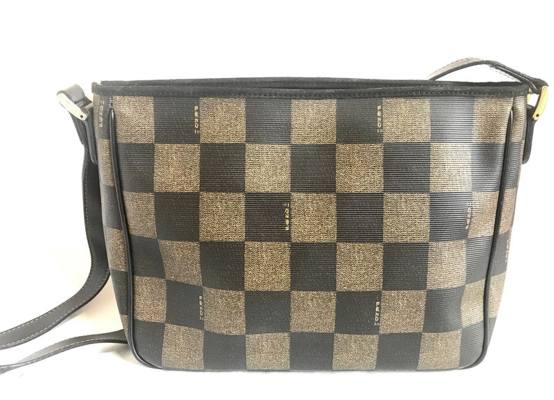 FENDI   pecan chess pattern shoulder bag with FF logo motif