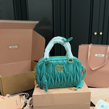 ARCADIE MATELASSÉ BAG 20 IN HIPPIE BLUE LAMBSKIN GOLD HARDWARE House Of Sarah Bags
