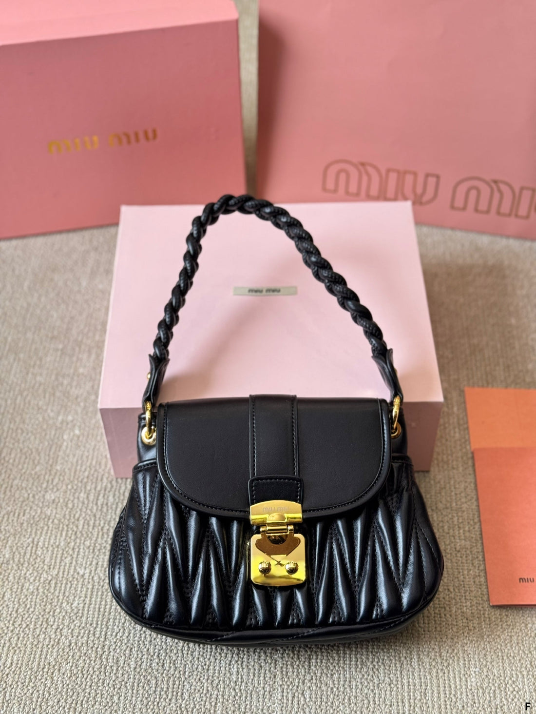 MATELASSÉ BRAIDED HANDLE SHOULDER BAG 25 IN BLACK SHINY CALFSKIN House Of Sarah Bags