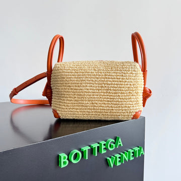 BOTTEGA VENETA 25S LOOP BAG 19 IN BURNT ORANGE RAFFIA AND CALFSKIN House Of Sarah Bags