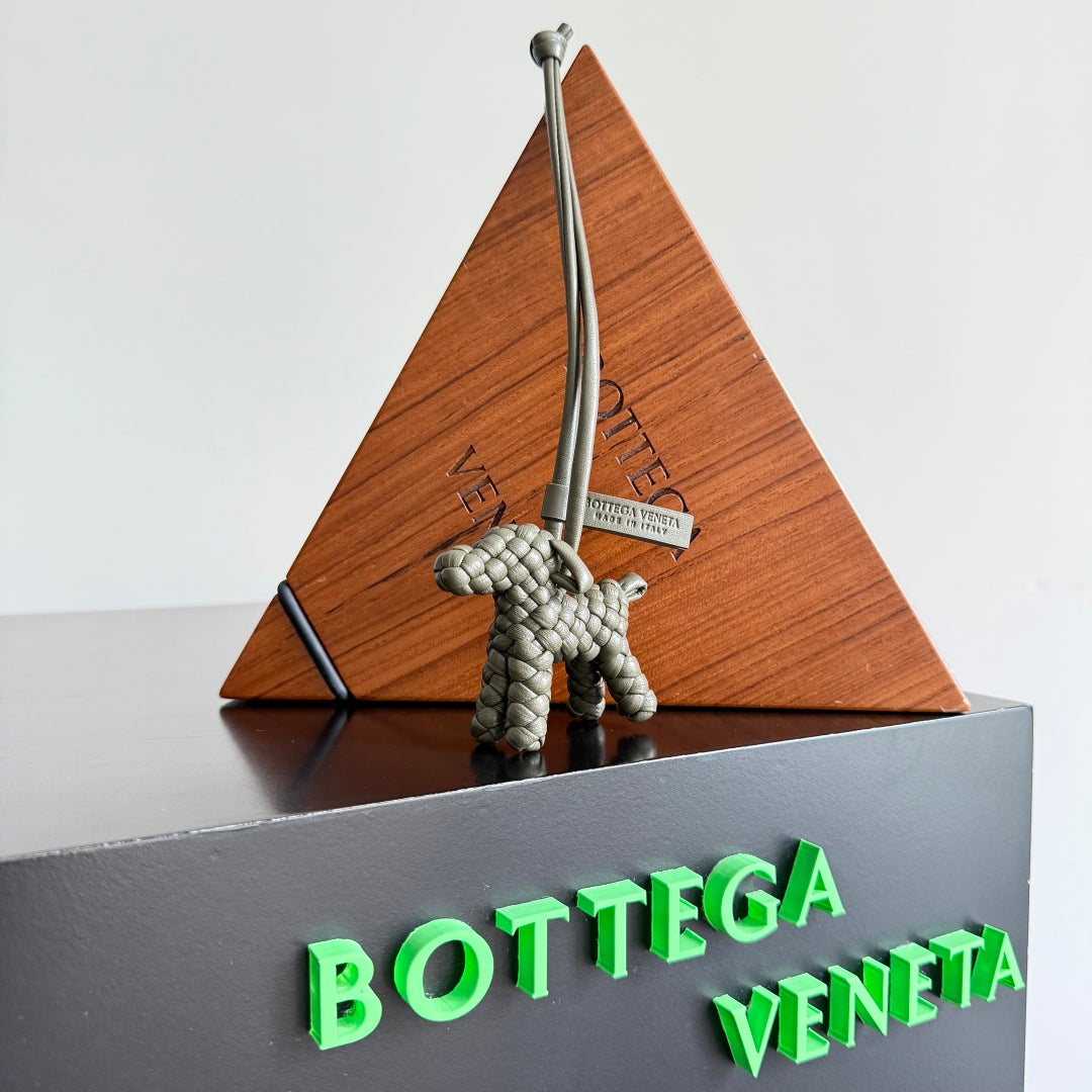 BOTTEGA VENETA 25S DOG CHARM IN GREIGE CALFSKIN House Of Sarah Bags
