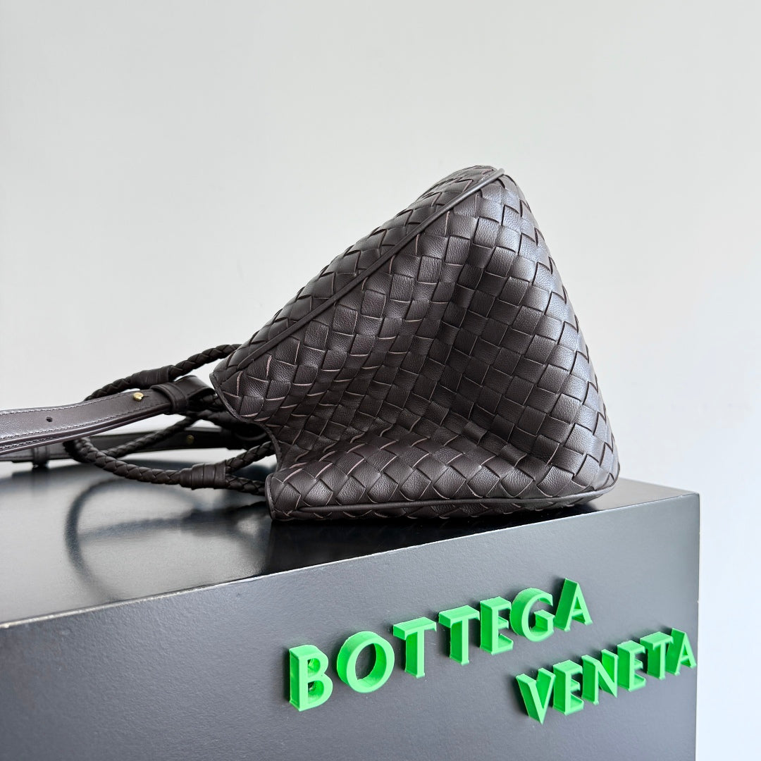 BOTTEGA VENETA 25S BASKET BAG 31 IN DARK BROWN CALFSKIN GOLD HARDWARE House Of Sarah