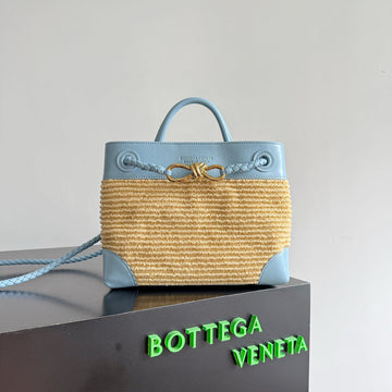 BOTTEGA VENETA 25S SMALL ANDIAMO 25 IN LIGHT BLUE CALFSKIN AND RAFFIA House Of Sarah