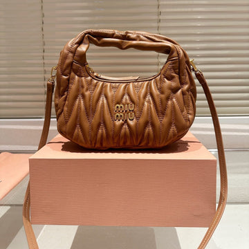 WANDER MATELASSÉ NAPPA HOBO BAG 23 IN CARAMEL BROWN LAMBSKIN House Of Sarah Bags