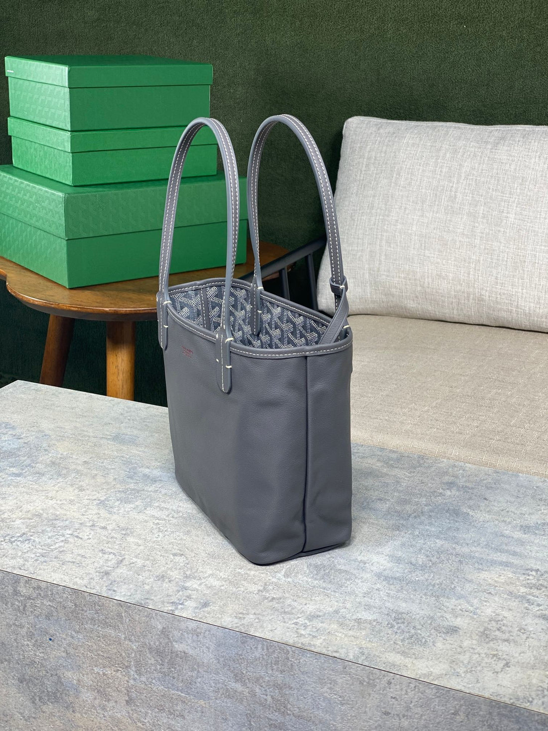 ANJOU MINI BAG 20 IN GREY GOYARDINE CANVAS AND CALFSKIN House Of Sarah Bags