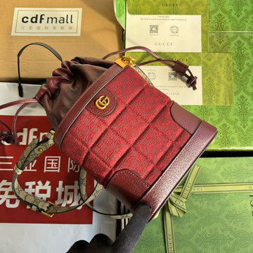 BUCKET BAG 18 IN BURGUNDY RED CANVAS AND CALFSKIN GOLD HARDWARE House Of Sarah