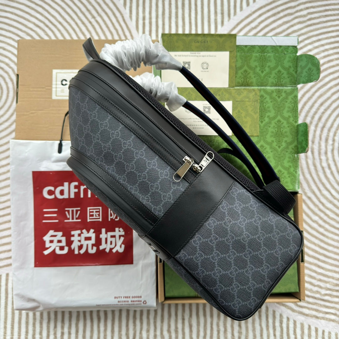 BACKPACK 44 IN GRAY MONOGRAM CANVAS AND BLACK LEATHER TRIM House Of Sarah