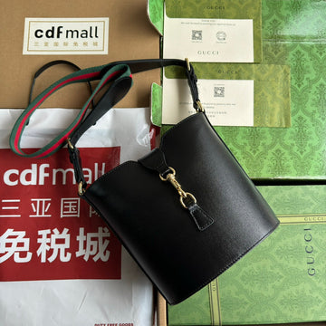 MINI BUCKET SHOULDER BAG 20 IN BLACK CALFSKIN GOLD HARDWARE House Of Sarah