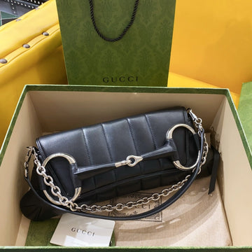 HORSEBIT CHAIN HANDBAG 38 IN BLACK CALFSKIN SILVER HARDWARE House Of Sarah