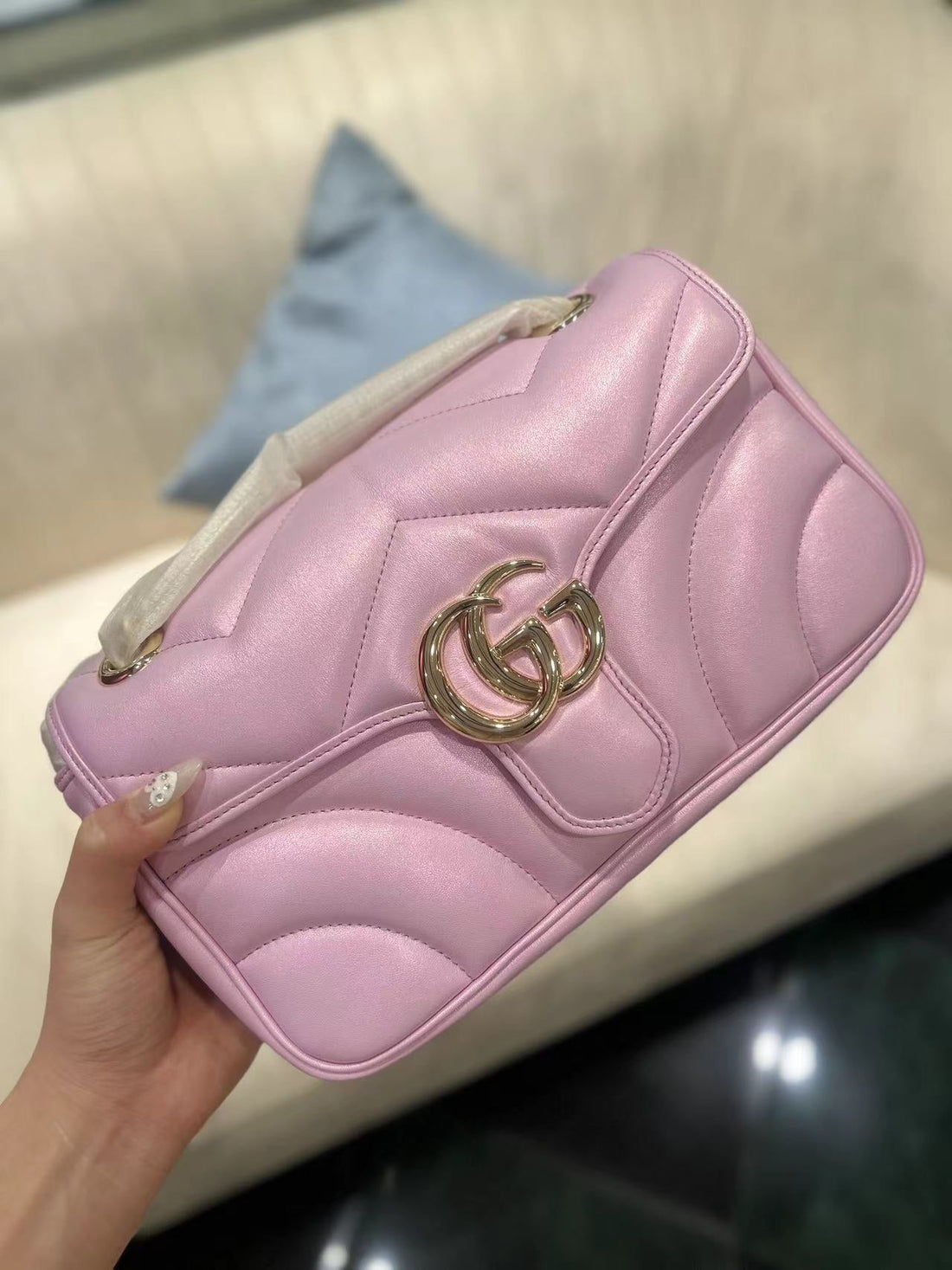 GG MARMONT 26 MEDIUM SHOULDER BAG LIGHT PINK CALFSKIN by House Of Sarah