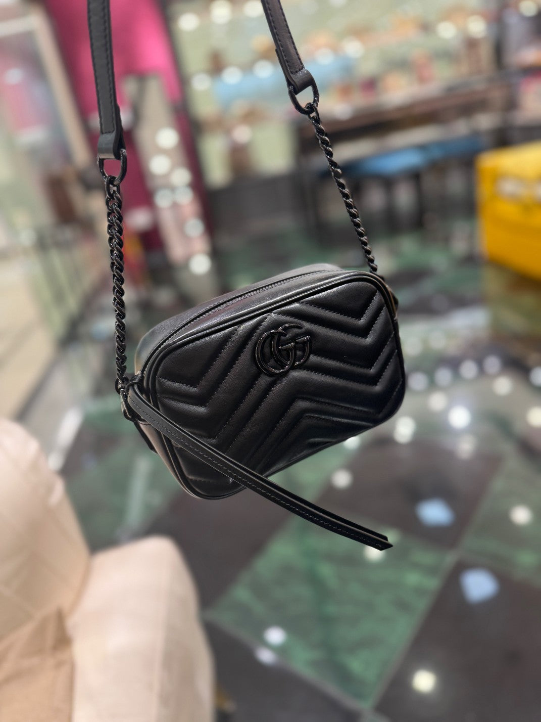 GG MINI 18 MARMONT MATELASSÉ SHOULDER BAG BLACK CALFSKIN House Of Sarah Bags