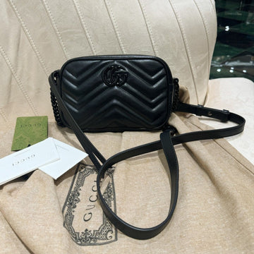 GG MINI 18 MARMONT MATELASSÉ SHOULDER BAG BLACK CALFSKIN House Of Sarah Bags