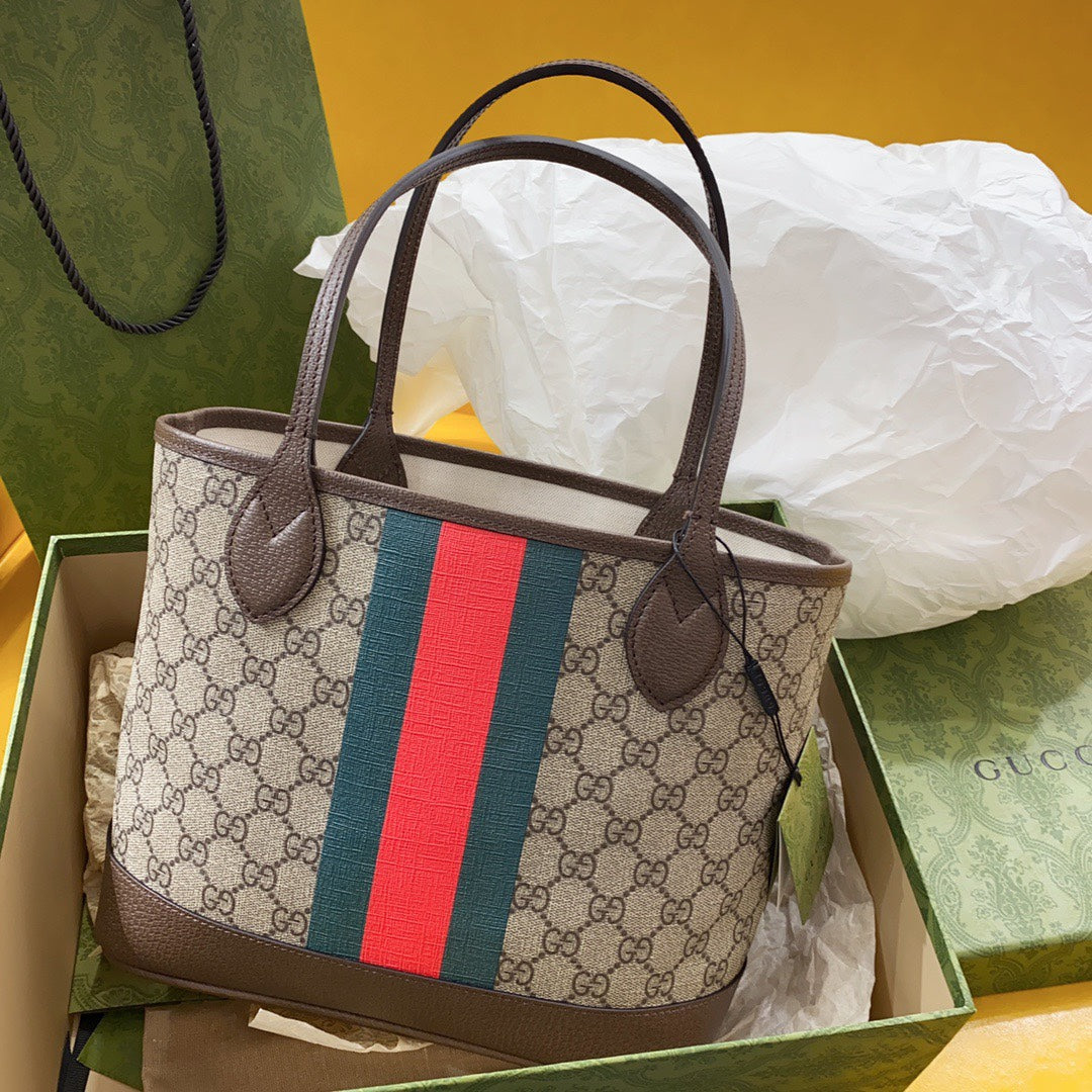 GG OPHIDIA SMALL 25 TOTE IN BEIGE AND EBONY CANVAS House Of Sarah
