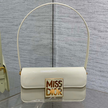 FLAP BAG 18 IN WHITE PATENT CALFSKIN By House Of Sarah